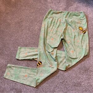 Honey Bee and Flower LulaRoe Leggings in Green